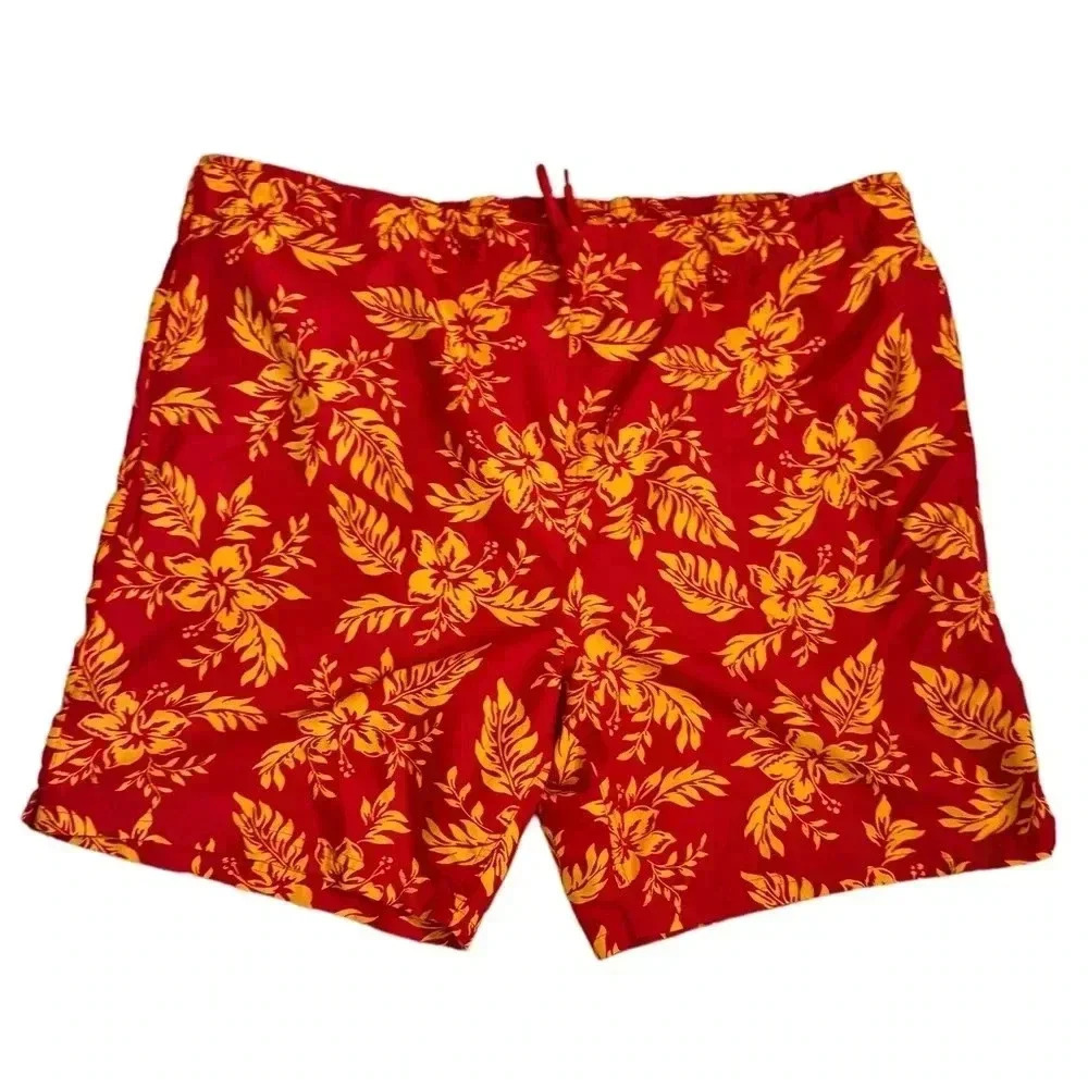 Consensus Men's M Swim Trunks Hawaiian Red with Mesh Liner, Pockets - Picture 7 of 7